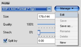 Creating the Profile in avi to 3gp video convertor